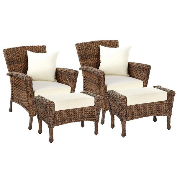 W Unlimited Wicker Patio Conversation Set with Beige Cushions - 2 Chair & 2 Ottoman SW1529-2CH2OT